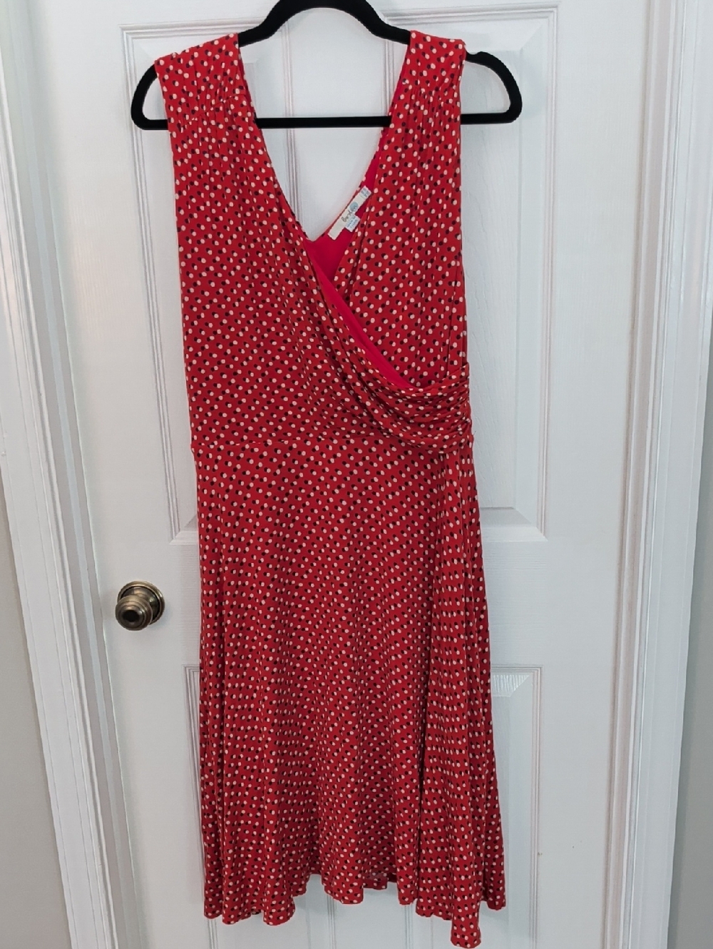 Sleeveless Red Polka Dot Midi Wrap Dress